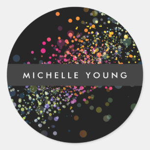 Sticker Rond Confetti Bokeh coloré sur Black Modern