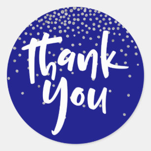 Sticker Rond Confetti d'argent sur la marine, type "Merci" mode