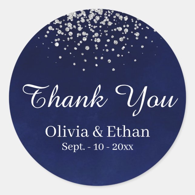 Sticker Rond Confetti d'argent sur Royal Blue (Devant)