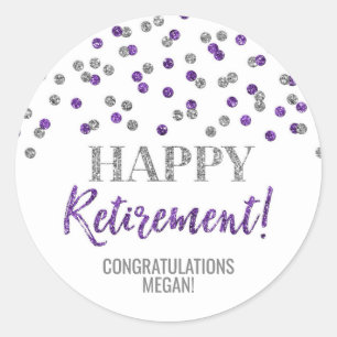 Sticker Rond Confetti d'argent violet joyeuse retraite
