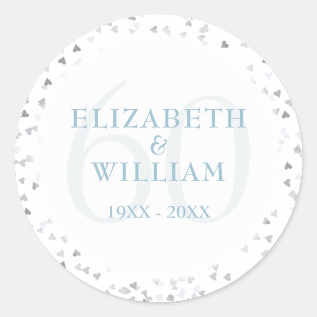 Sticker Rond Confetti des Coeurs d'Amour du 60e anniversaire (Devant)
