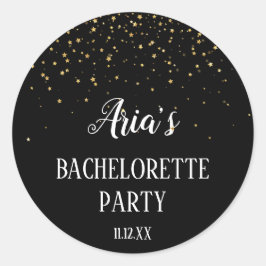 Sticker Rond Confetti d'or sur Black Bachelorette Party