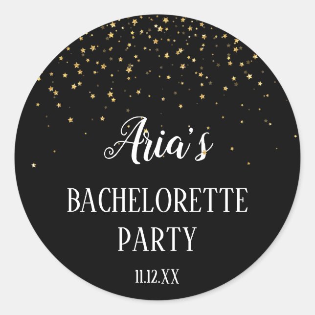 Sticker Rond Confetti d'or sur Black Bachelorette Party (Devant)
