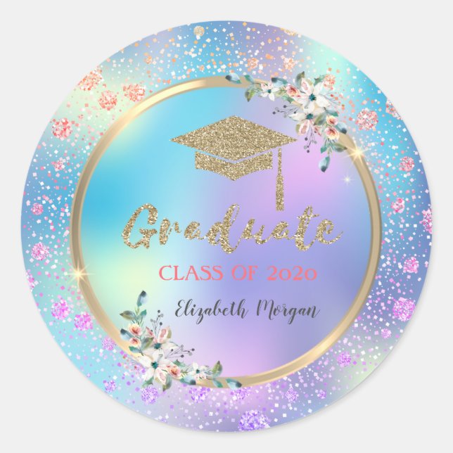 Sticker Rond Confetti, Fleurs, Holographie, Parties scintillant (Devant)