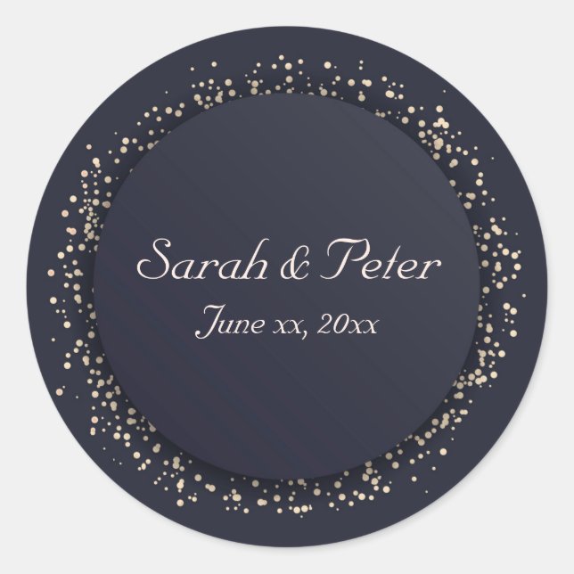 Sticker Rond Confetti Gold, Élégant, Mariage moderne (Devant)