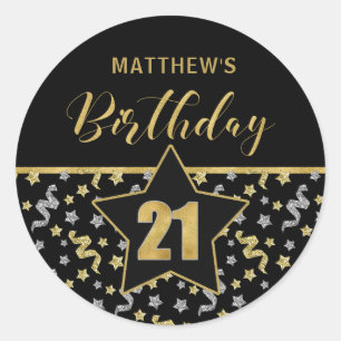 Sticker Rond Confetti Noir et Or 20 Anniversaire