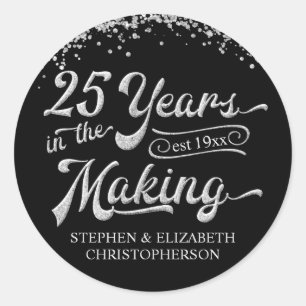 Sticker Rond Confetti Parties scintillant d'argent du 25e anniv