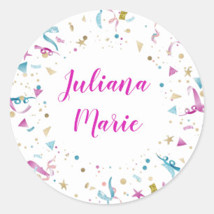 Sticker Rond Confetti Party Pink and Blue Sparkel