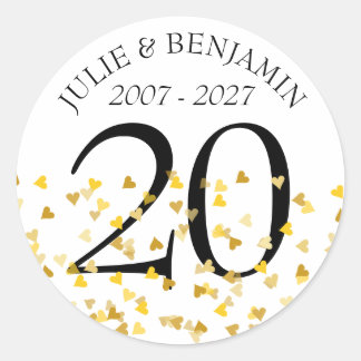 Sticker Rond Confettis de coeurs dorés pour tout anniversaire
