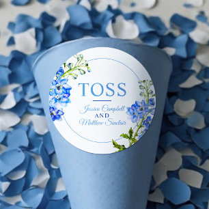 Sticker Rond Confettis de mariage à l'aquarelle bleu delphinium