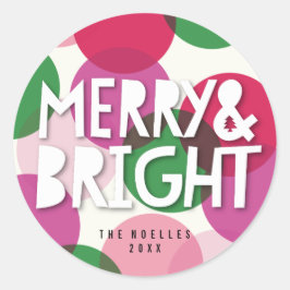 Sticker Rond Confettis points Joyeux & Lumineux Noël Férié