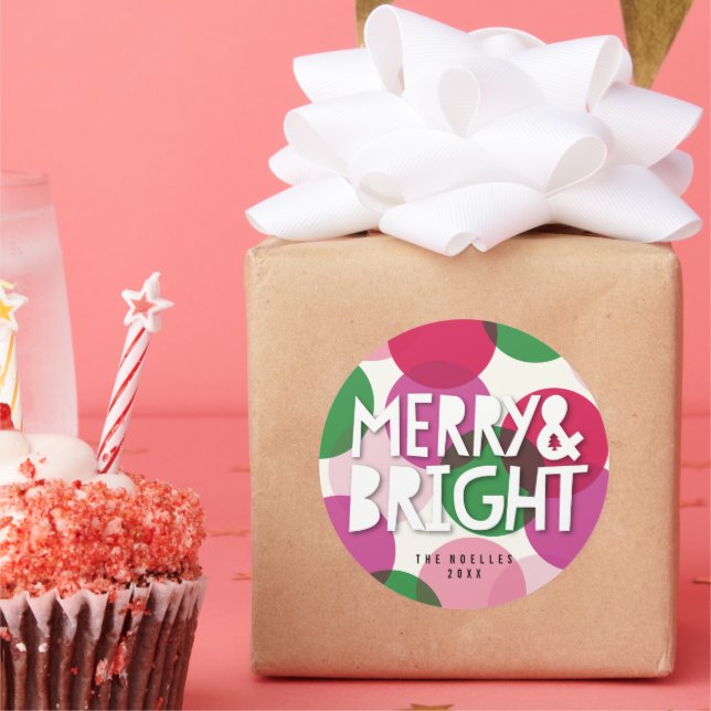 Sticker Rond Confettis points Merry & Bright Noël Fêtes (Fête)