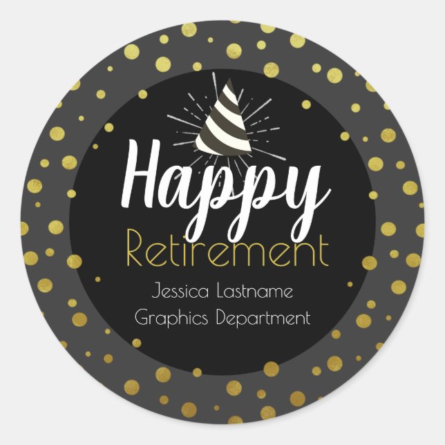 Sticker Rond Confettis pour fête de retraite heureuse (Devant)