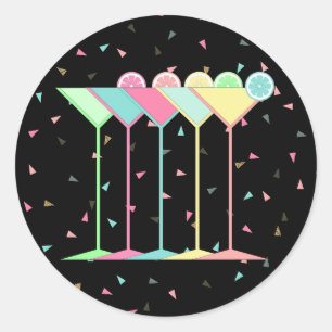 Sticker Rond Confettis Ronds pour Soirée Cocktail Black Martini