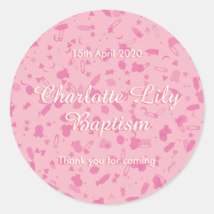 Sticker Rond Confettis Rose Bébé Baptême Favori