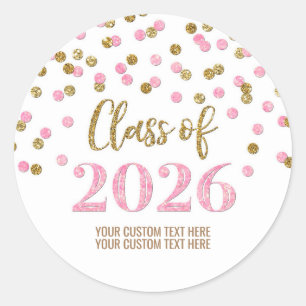 Sticker Rond Confettis Rose Or Diplômé 2026