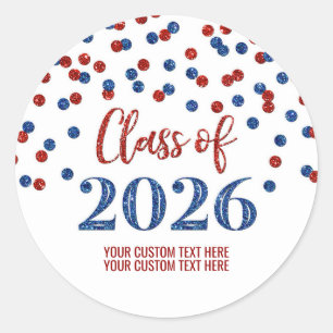 Sticker Rond Confettis Rouge Bleu Diplôme 2026