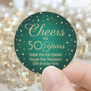 Sticker Rond Confettis vert et or brossé pour anniversaire TOUT