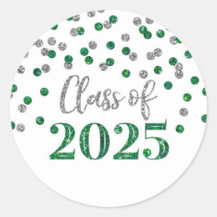 Sticker Rond Confettis Verts et Argent Diplômés 2025