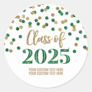 Sticker Rond Confettis Verts et Ors Graduation 2025