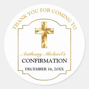 Sticker Rond Confirmation Elegant White Gold Cross Boys