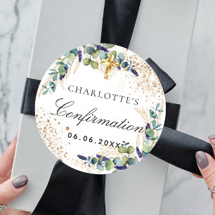 Sticker Rond Confirmation eucalyptus or vert