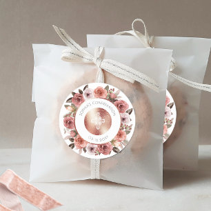 Sticker Rond Confirmation Fille, Sceau d'enveloppe floral/Faveu