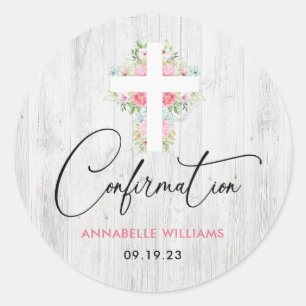 Sticker Rond Confirmation Floral Rustic