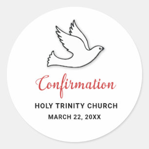 Sticker Rond Confirmation personnalisée Colombe en Rouge