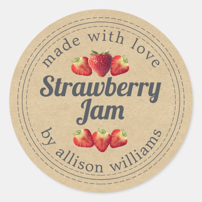 Sticker Rond Confit de Fraises Maison Rustique Kraft (Devant)