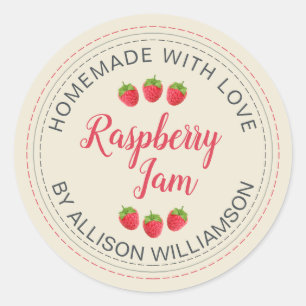 Sticker Rond Confit de framboise blanc antique fait avec amour