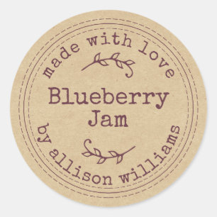 Sticker Rond Confit de Myrtille Maison Rustique sur Papier Kraf