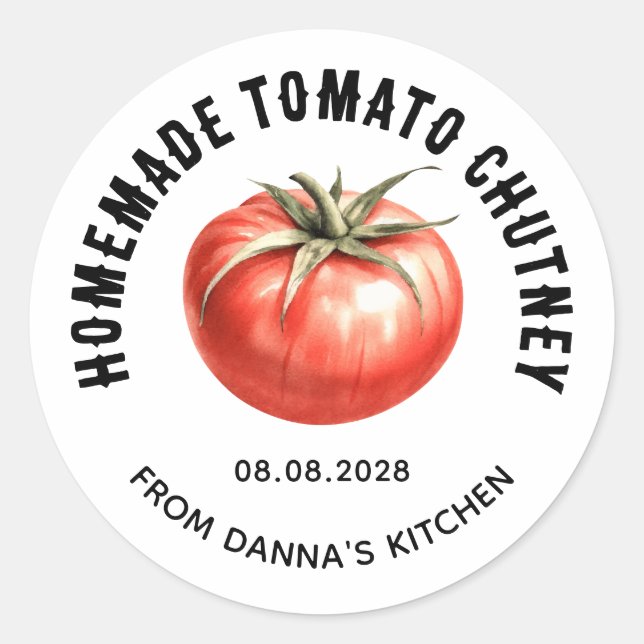Sticker Rond confit de tomate Chutney avec aquarelle tomate (Devant)