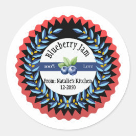 Sticker Rond Confiture Blueberry Fabriquée Avec Amour Moderne B