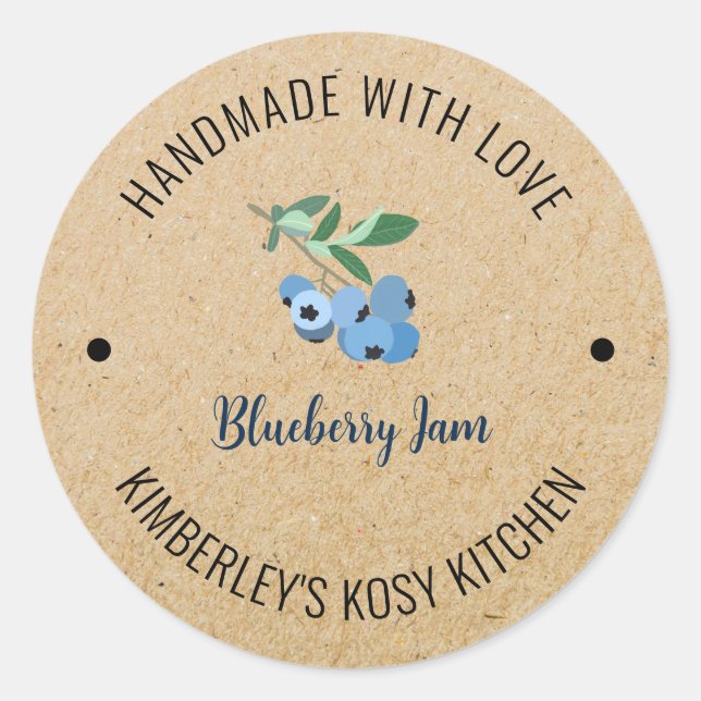 Sticker Rond Confiture de bleuets artisanale avec Love Kraft (Devant)