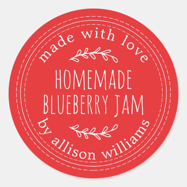 Sticker Rond Confiture de bleuets rustiques fait maison Canning (Devant)