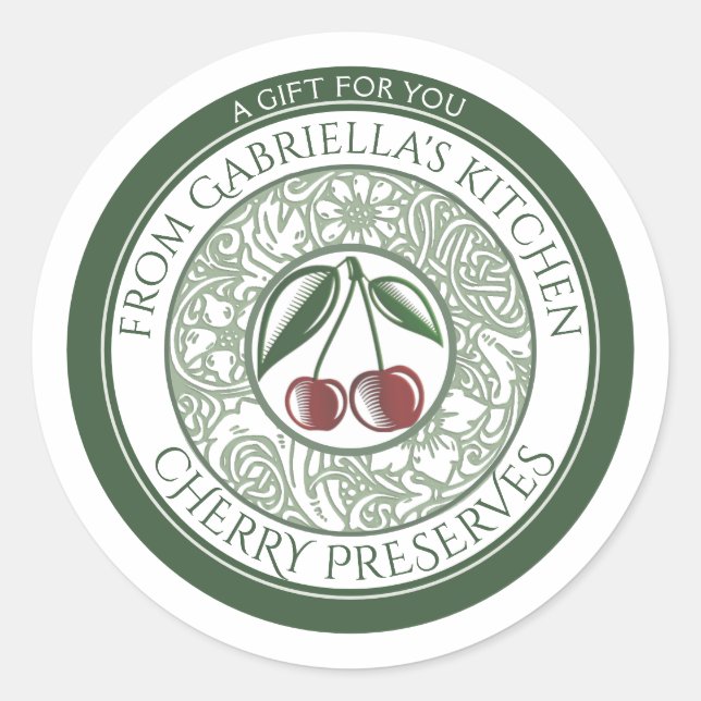 Sticker Rond Confiture de cerise à l'ancienne Stylisée Fruit et (Devant)