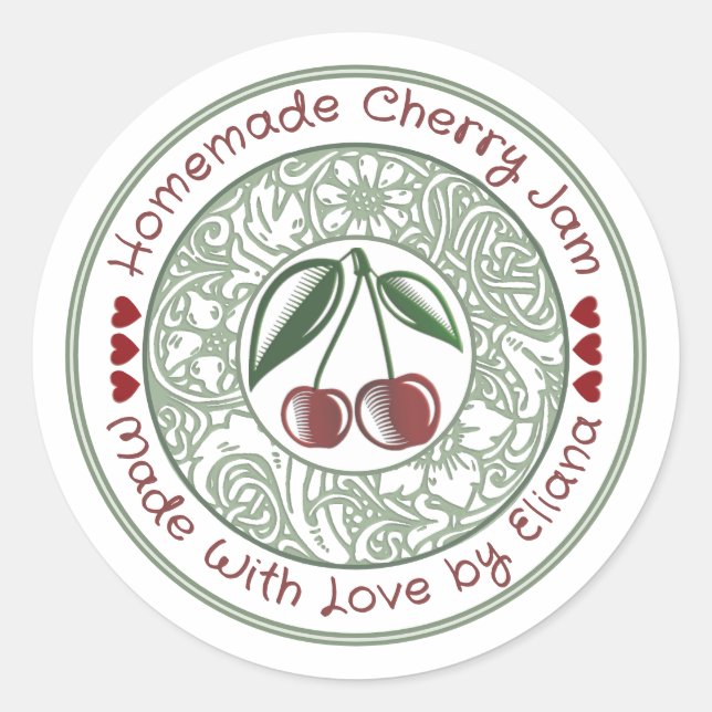 Sticker Rond Confiture de cerise à l'ancienne Stylisée Fruit et (Devant)