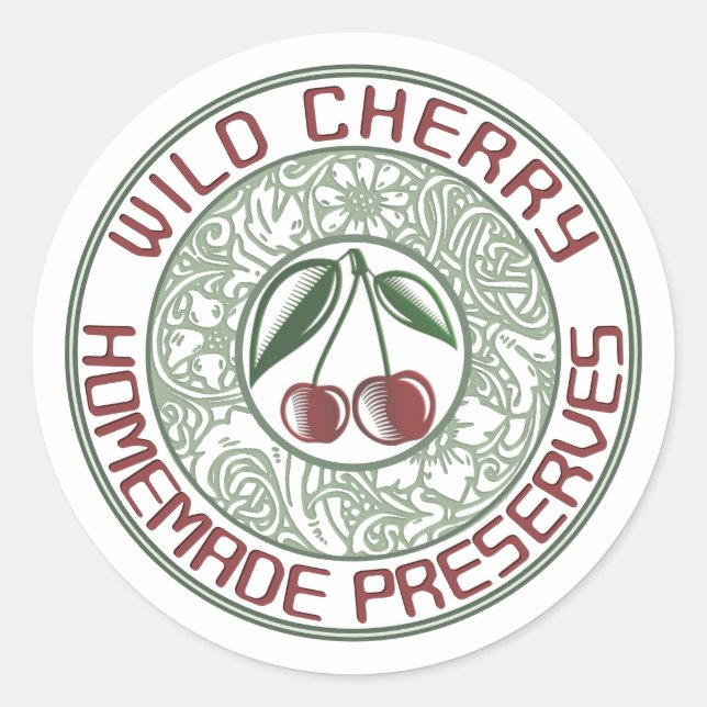 Sticker Rond Confiture de cerise à l'ancienne Stylisée Fruit et (Devant)
