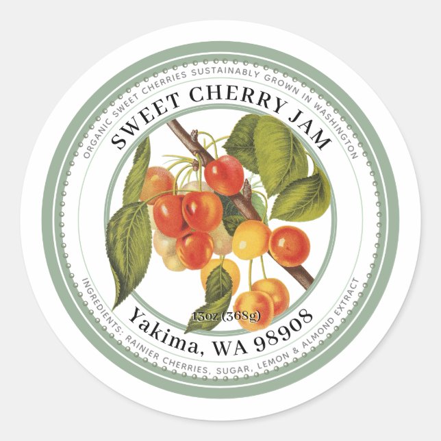 Sticker Rond Confiture de cerise douce avec illustration de cer (Devant)