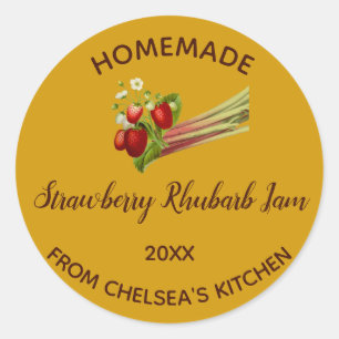 Sticker Rond Confiture de fraises et de rhubarbe maison comesti