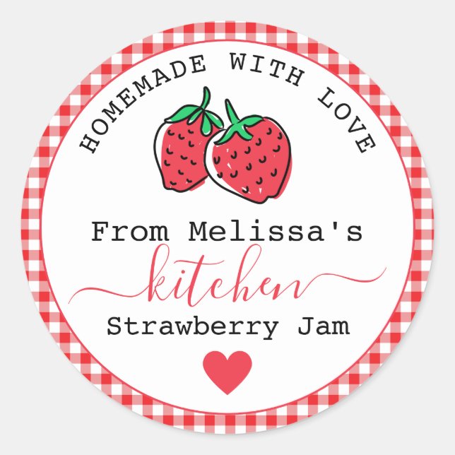 Sticker Rond Confiture de fraises maison Chemise rouge de ferme (Devant)