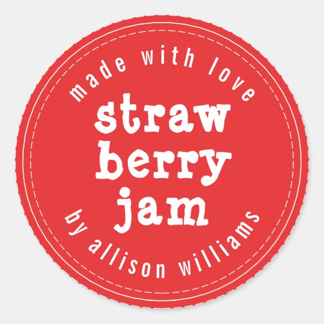 Sticker Rond Confiture de fraises maison moderne rouge vif (Devant)