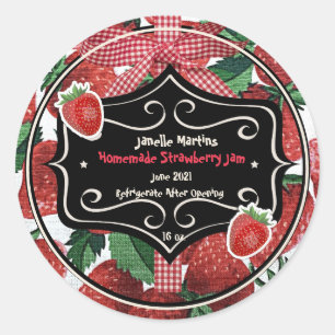 Sticker Rond Confiture de fraises maison personnalisée