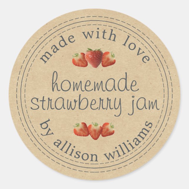 Sticker Rond Confiture de fraises maison rustique en conserve p (Devant)