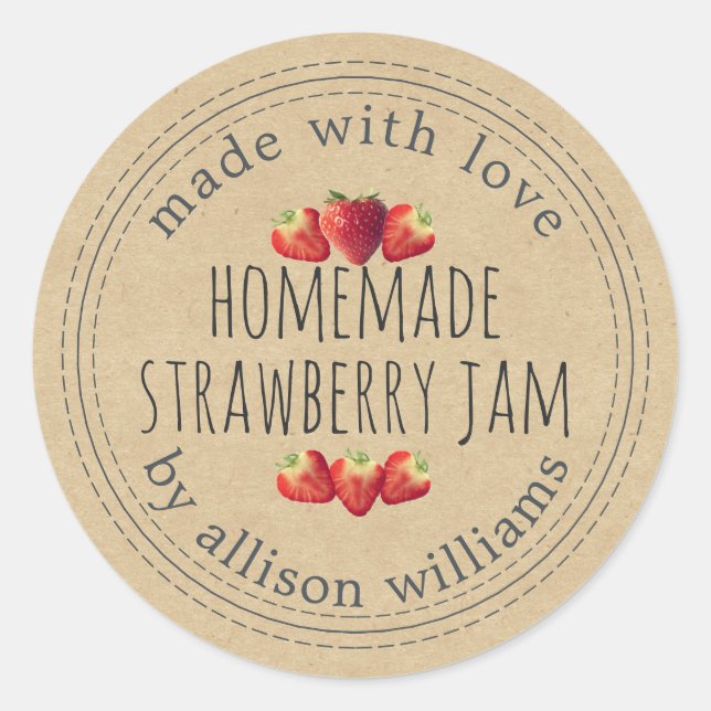 Sticker Rond Confiture de fraises maison rustique Papier Kraft (Devant)