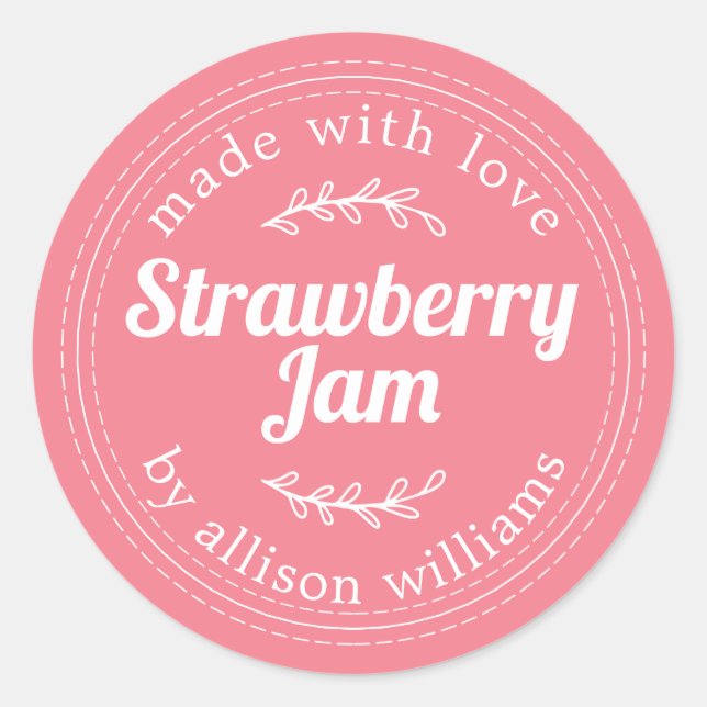 Sticker Rond Confiture de fraises maison rustique rose (Devant)