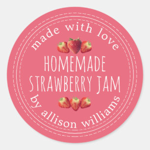 Sticker Rond Confiture de fraises maison rustique rose