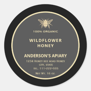 Sticker Rond Confiture de miel d'abeille d'or moderne