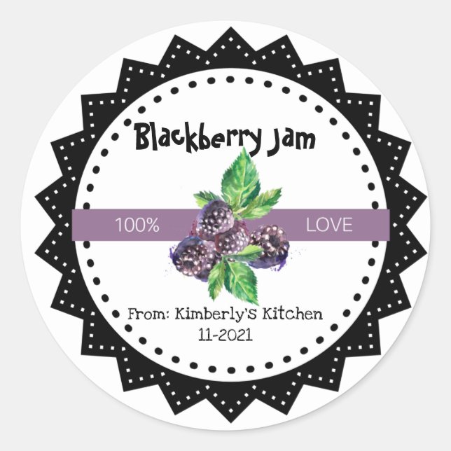 Sticker Rond Confiture de mûres faite avec amour Rustique Moder (Devant)